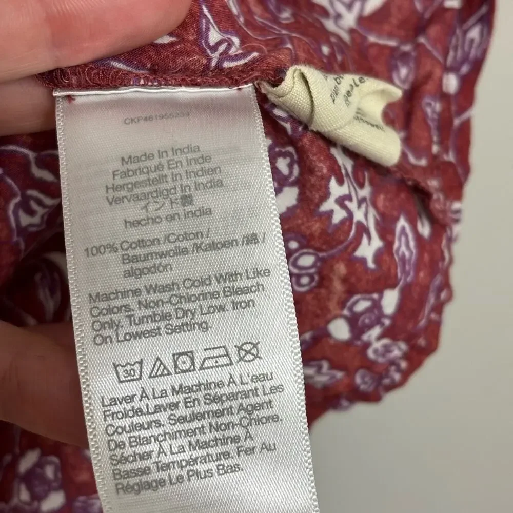 Madewell 100% Cotton V-Neck Puff Sleeve Top in Batik Vine Floral - Size S